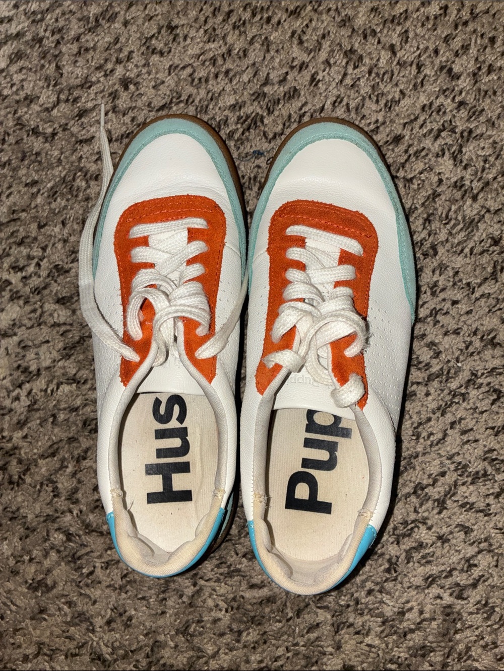 Hush Puppies White Sneakers with Orange and Teal Accents